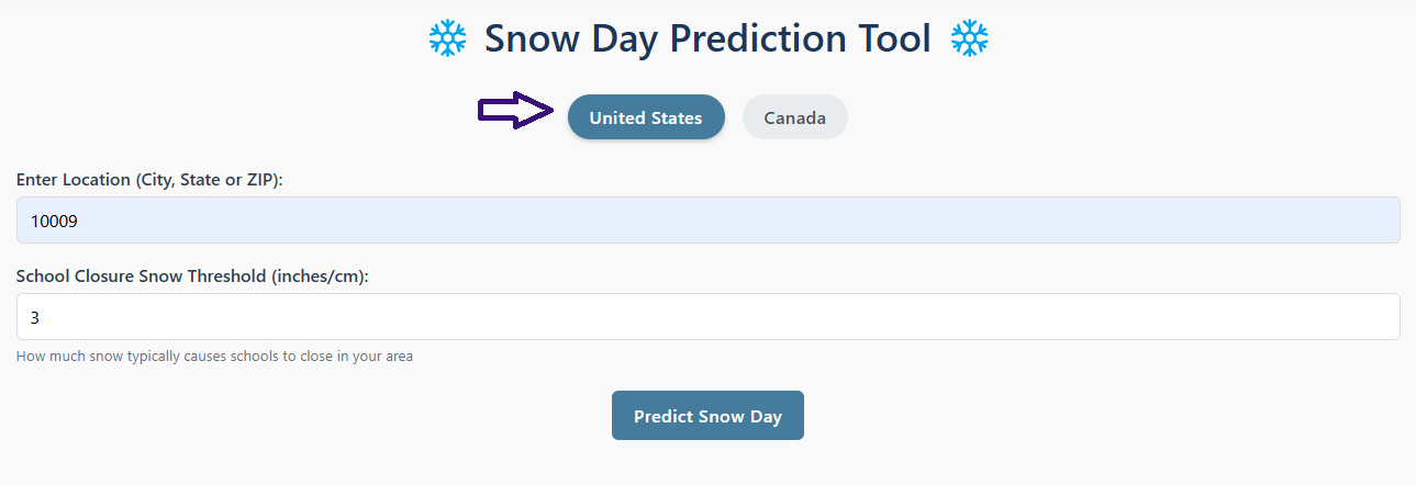 Snow Day Prediction for united states